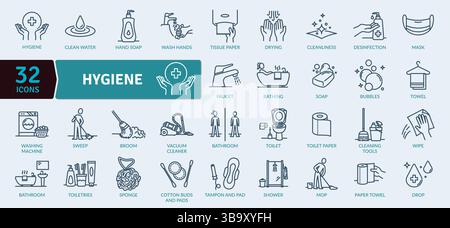 Hygiene Icon Set: Cleanliness and Personal Care Stock Vector