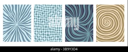Spiral and Psychedelic Checkerboard Patterns Stock Vector