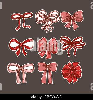 Collection of Isolated stickers of Ribbon Bows.  Stock Vector
