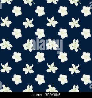 White flowers with delicate petals and yellow stamens, seamless pattern. Digital watercolor illustration. Japanese sakura and branches of cherry bloss Stock Photo