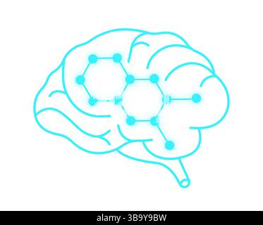 glowing brain with neural connections and molecular structure, symbolizing artificial intelligence and neuroscience. The abstract design represents in Stock Photo