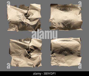 Torn and crumpled metallic foil with shimmering texture, jagged edges and rich golden, brass, and bronze tones, fragile and precious piece, glossy and Stock Photo