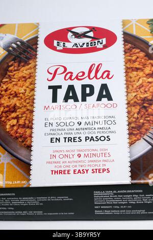 Box of El Avion Paella Tapa Seafood cooked in only 9 minutes Stock Photo