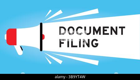 Color megaphone icon with word document filing in white banner on blue background Stock Vector