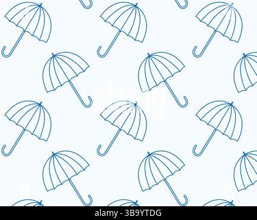 Umbrella pattern. Blue on white background. Hand drawn vector illustration. Stock Vector