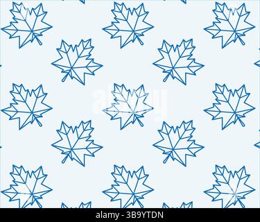 Maple leaf pattern. Blue on white hand drawn vector illustration. Stock Vector