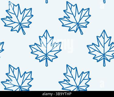 Maple leaf pattern. Blue on white hand drawn vector illustration. Stock Vector