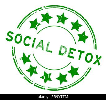Grunge blue social detox word with star icon round rubber seal stamp on white background Stock Vector