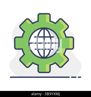Globe with gears vector icon. World mechanism symbol. Global engineering teamwork. Security sign. Graph symbol for your web site design, logo, app, UI Stock Vector