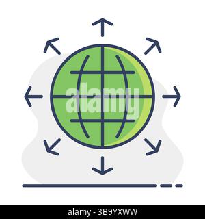 Arrows outside from globe vector icon. Global communication filled symbol. Security sign. Graph symbol for your web site design, logo, app, UI Stock Vector