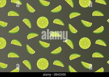 Seamless repeating pattern of limes on a dark background. Vector illustration. Stock Vector