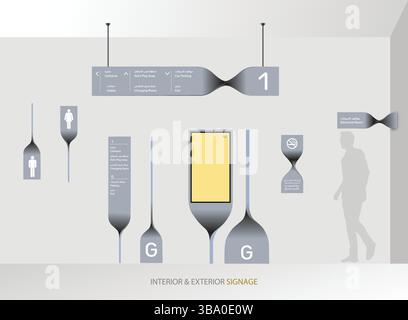 Signage set of direction, wall mounted sign boards template for logo ...