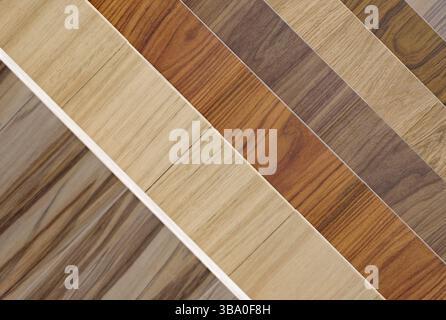 Samples of parquet boards, various colors and textures, close up shot, abstract background Stock Photo