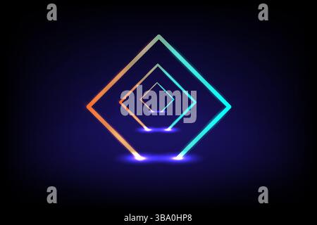 Neon blue digital square frame on a dark blue background, connectivity high tech and futuristic network concept, vector illustration Stock Vector
