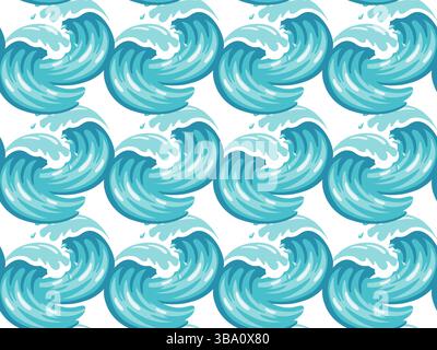 Seamless pattern with bold cartoon ocean waves. Dynamic summer vector background for wrapping, fabric and surf-themed design Stock Vector