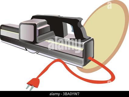 An abstract vector illustration shows an Electric Blade Planer machine for carpentry works in cartoon style Stock Vector