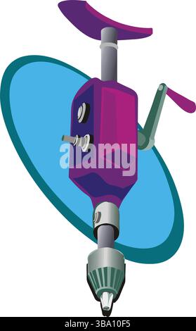An abstract vector illustration shows a Hand Crank Drill Press Tool for carpentry works in cartoon style Stock Vector