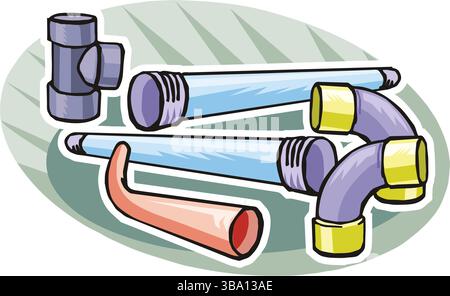 vector illustration of a Plumbing Components Collectiony in cartoon style Stock Vector