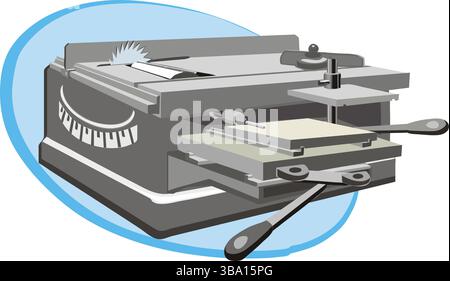 A sleek illustration of a gray table saw with a sharp circular blade Stock Vector