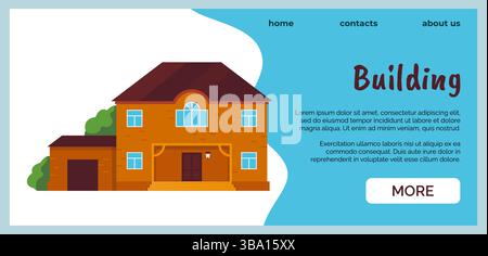 Home exterior. Realtor agency landing page. Real estate website design template. Residential building construction. Residence rent. Property selling. Rental mansion. Mortgage debt. Vector background Stock Vector