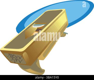 Isometric A carpenter's plane jointer placed on a wooden workbench in a woodworking workshop Stock Vector