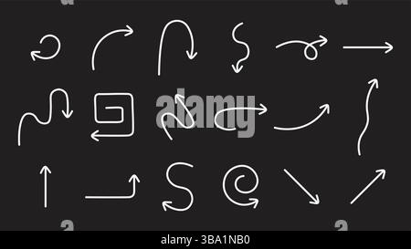 Simple lines hand drawn arrows set. Doodle style arrows. Simple Line collection.  Stock Vector