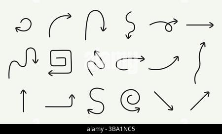 Simple lines hand drawn arrows set. Doodle style arrows. Simple Line collection. black Stock Vector