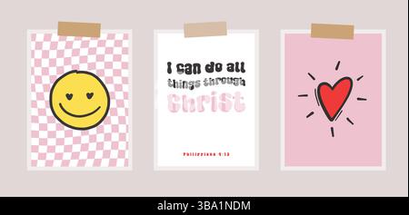 Cool Smile Posters Vector Design. Trendy Groovy Background. Funny Retro Texture Stock Vector