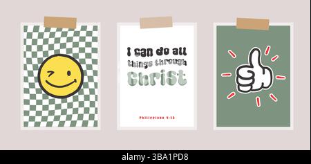 Cool Smile Posters Vector Design. Trendy Groovy Background. Funny Retro Texture, for boy Stock Vector