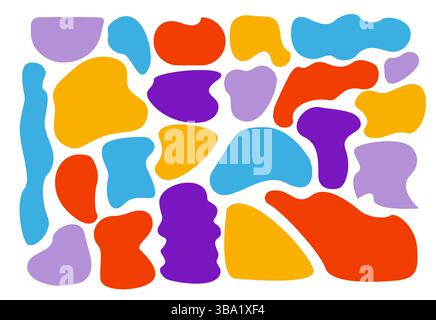 Liquid deformed elements. Set of irregular geometric multi-colored elements. hand drawn. Not AI, Vector illustration Stock Vector