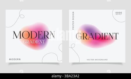 Abstract gradient cards set, gradient backgrounds, modern violet texture art Stock Vector