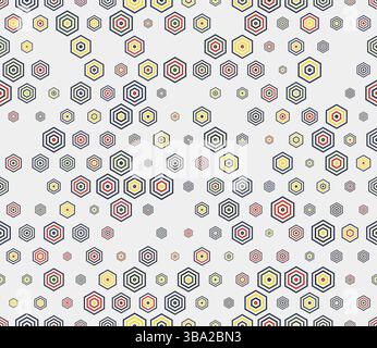 Vector background. Multicolored geometric elements of varied size. Simple stacked hexagons pattern. Hexagon cells. Tileable pattern. Stock Vector