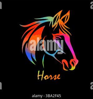 Horse colored head object on a black background. New 2026 year. hand drawing. Not AI, Vector illustration Stock Vector