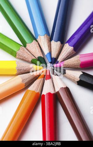 Rainbow color pencils set round isolated on white Stock Photo