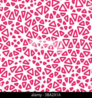 Geometric background. Small triangles size. Solid Color style. Rounded triangles outlined. Repeatable pattern. Vibrant Pink Glow. Stock Vector