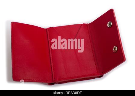 Open red leather wallet on a white background Stock Photo