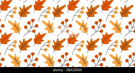 Oak and Maple leaves and twigs Seamless Pattern Autumn Background or Wallpaper Fall Artistic Design. Isolated vector Illustration Thematic Cards, print materials or web promo banner, leaflets, price  Stock Vector