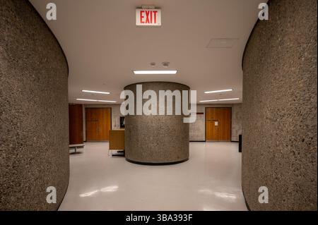 Calgary, Alberta - April 7, 2025: Interior of the stylized brutalist ...