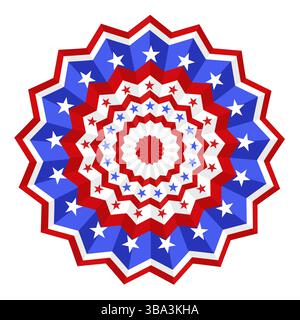 Patriotic red, white, and blue star mandala with geometric design Stock Vector