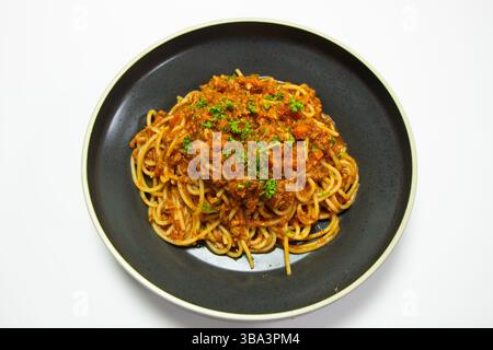 spaghetti pasta beef bolognese with white background Stock Photo