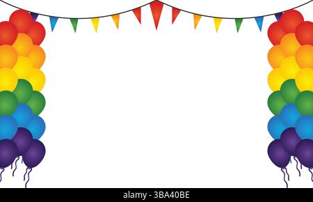 Rainbow Balloons & Bunting Vector Party Decorations, Colorful Event Graphics Stock Vector