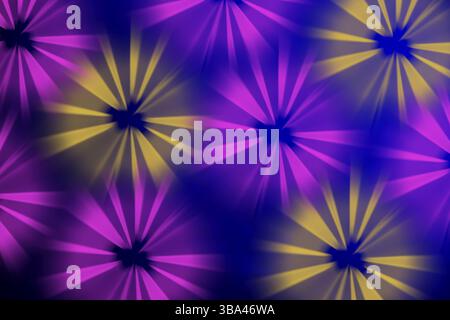 Purple and yellow light circles from spotlights on a dark blue background. Background for the poster Stock Photo
