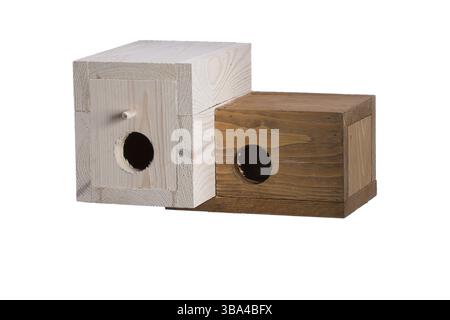 Wooden birdhouse on a white background Stock Photo
