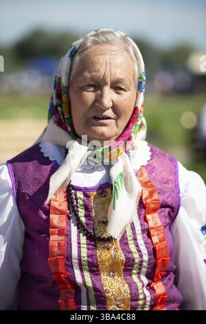 08 29 2020 Belarus, Lyakhovichi. City festival. Old Slavic woman in