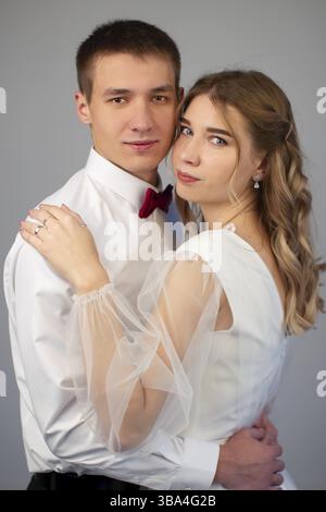 Vertical classic portrait of beautiful bride and groom Stock Photo