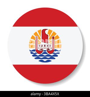 Flag of French Polynesia. French Polynesia circle flag logo icon computer vector illustration design. Stock Vector