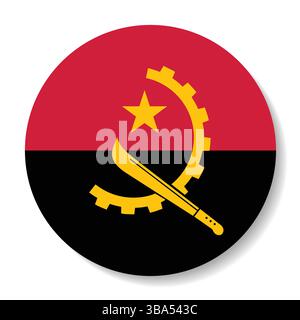 Flag of Angola. Angola circle flag logo icon computer vector illustration design. Stock Vector