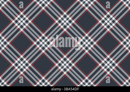 Classic plaid pattern design. Seamless textile background with intersecting white and red lines on dark blue. Use for fashion, backgrounds, or graphic Stock Vector