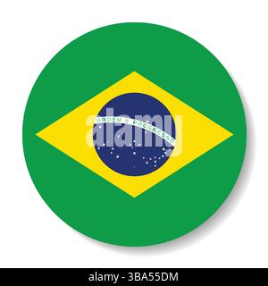 Flag of Brazil. Brazil circle flag logo icon computer vector illustration design. Stock Vector