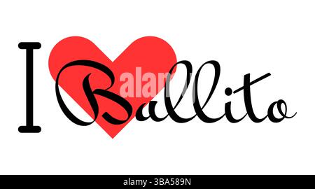 I love Ballito, city of South Africa. Hand drawn letters with red heart. Vector illustration lettering, modern design for print t shirt, banner, poste Stock Vector